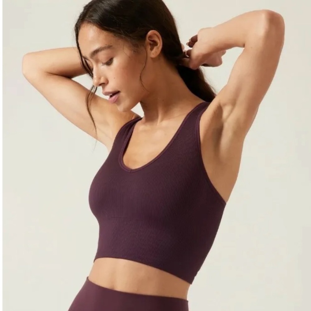 Athleta Fall 2022 Tank Top Seamless Crop Purple XS Rib Knit Plunge Neck